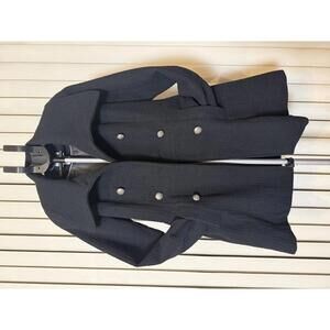 WOMENS M BLACK WOOL BLEND SATIN LINED WORTHINGTON PREPLUM WINTER PEA COAT NWOT